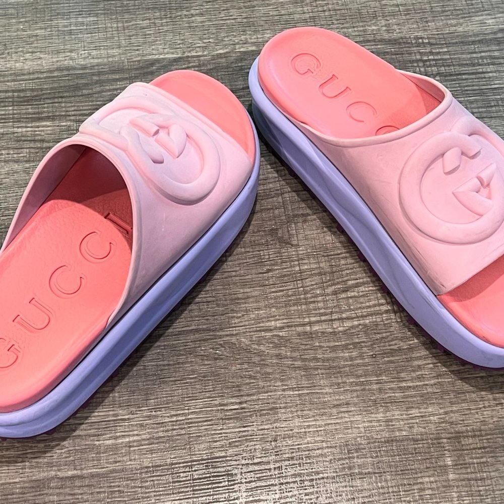 Gucci Pink Platform Slide Sandals